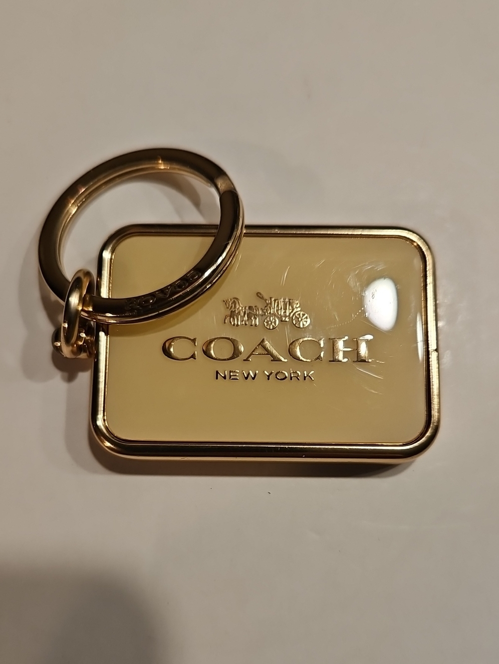 Coach Gold & Cream Horse And Carriage Logo Keyring / Bag Charm